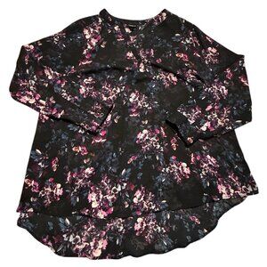 Torrid Blouse Womens 2 Black Purple Floral Chiffon Mock Neck